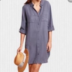 Cloth & Stone Chambray Button-Down Dress with Military Sleeve and POCKETS